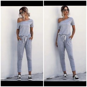 Drawstring Waist Off Shoulder Jumpsuit